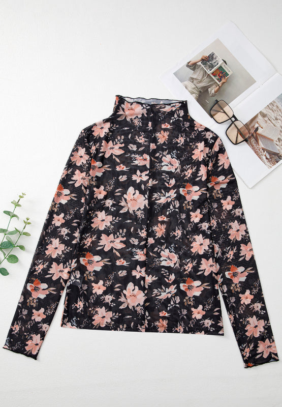 Langärmlige Bluse mit Rollkragen und Blumenmuster