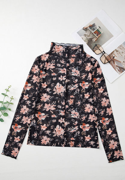 Langärmlige Bluse mit Rollkragen und Blumenmuster