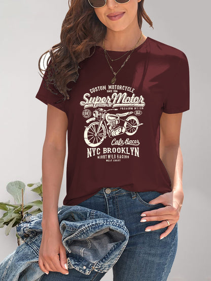 T-Shirt mit Rundhalsausschnitt und Motorrad-Grafik