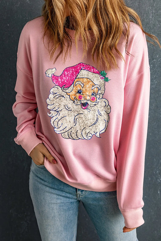 Weihnachtsmann-Sweatshirt mit Rundhalsausschnitt und langen Ärmeln
