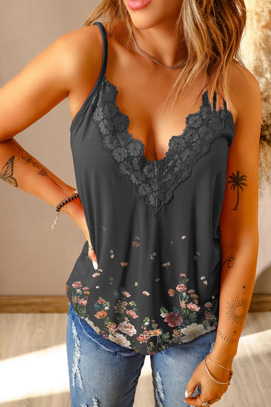 Camisole mit tiefem Ausschnitt und Blumenspitze