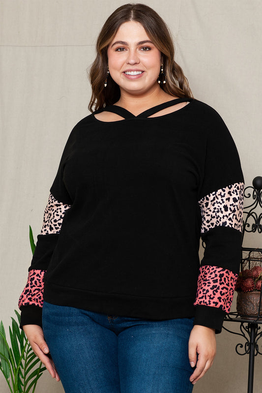 Plus Size T-Shirt mit Leopardenmuster und überschnittenen Schultern