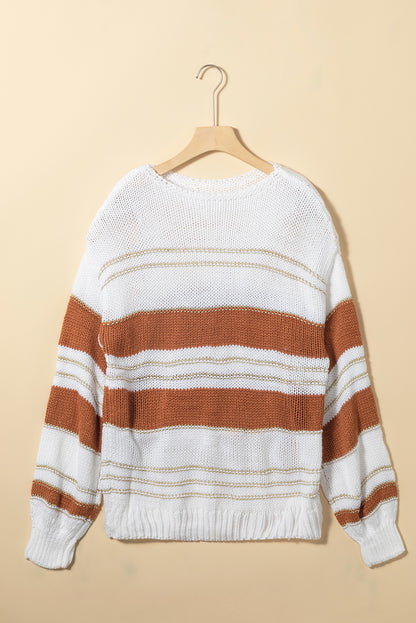 Striped Round Neck Dropped Shoulder Sweater