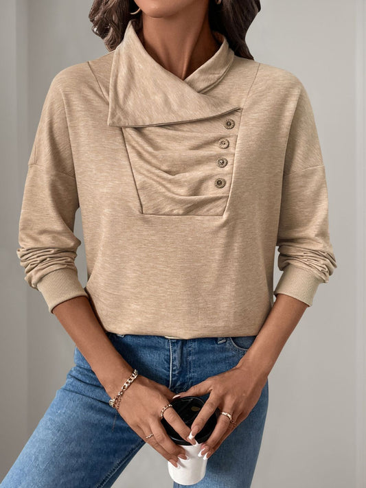 Perfee – Asymmetrisches Sweatshirt mit Stehkragen und langen Ärmeln