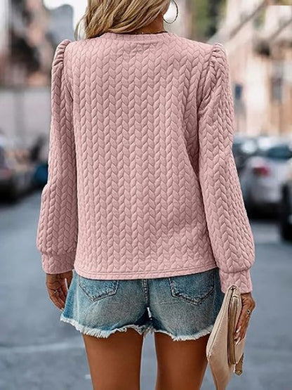 Strukturiertes Langarm-Sweatshirt mit Rundhalsausschnitt