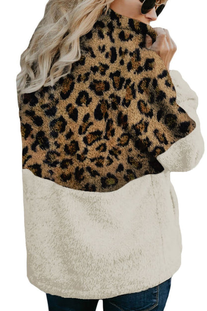 Flauschiges Sweatshirt mit Farbblockdesign und halbem Reißverschluss und langen Ärmeln