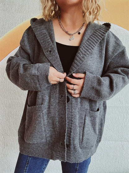 Strickjacke mit Kapuze und überschnittenen Schultern