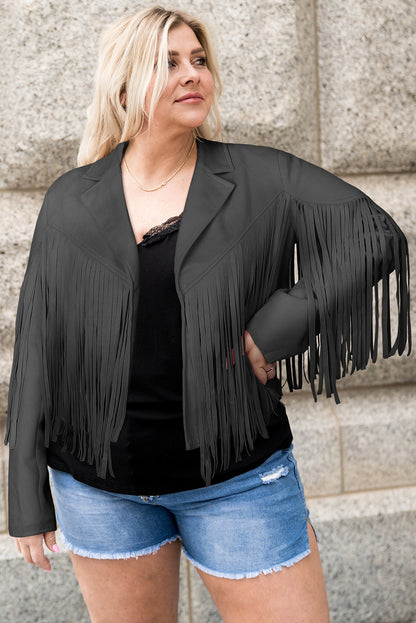 Chaqueta con frente abierto y flecos de talla grande