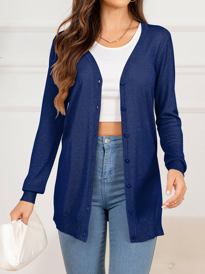 Langer Cardigan mit Knopfleiste und Schlitz