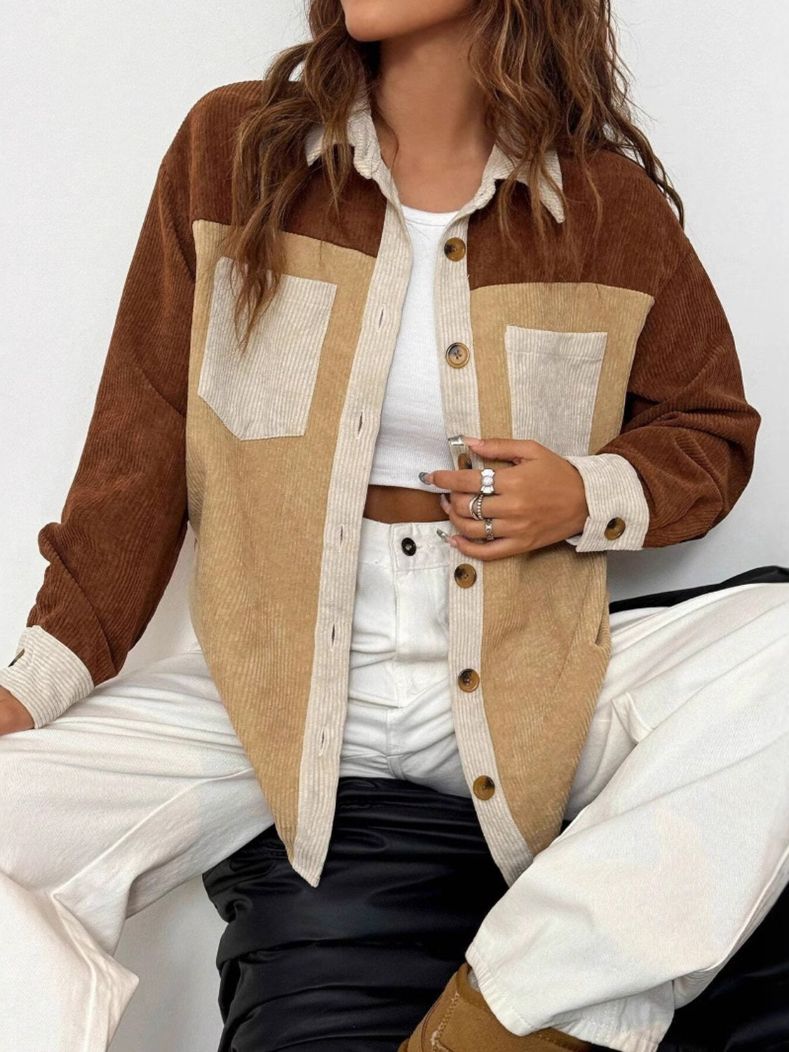 Langarmhemd mit Farbblock-Kragen