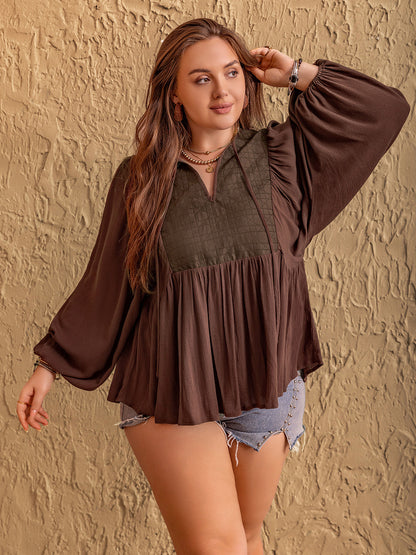 Bluse mit Ballonärmeln und Bindeband am Hals in Übergröße