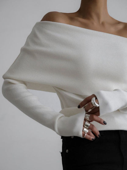 Schulterfreies, langärmliges Stricktop