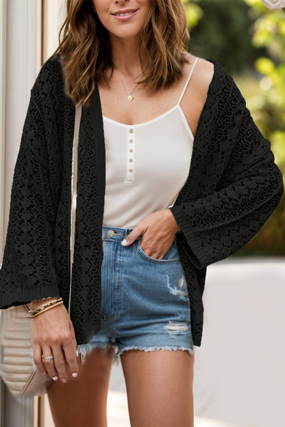 Durchbrochener Cardigan mit offener Vorderseite und überschnittenen Schultern