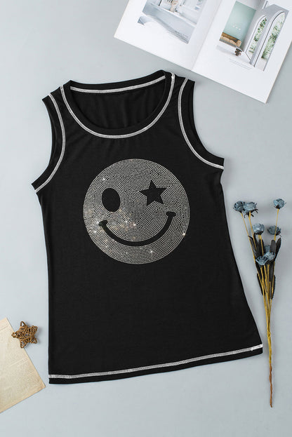 Strass Smile Face Rundhals-Tank