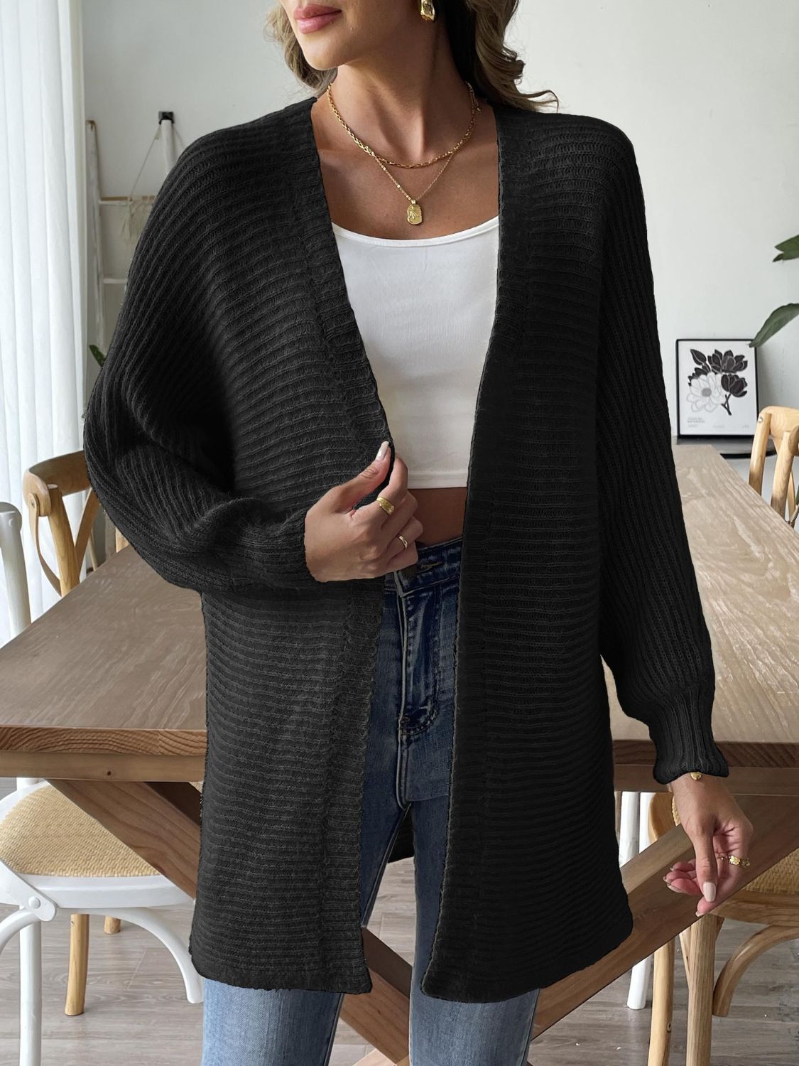 Strickjacke mit langen Ärmeln und offener Vorderseite