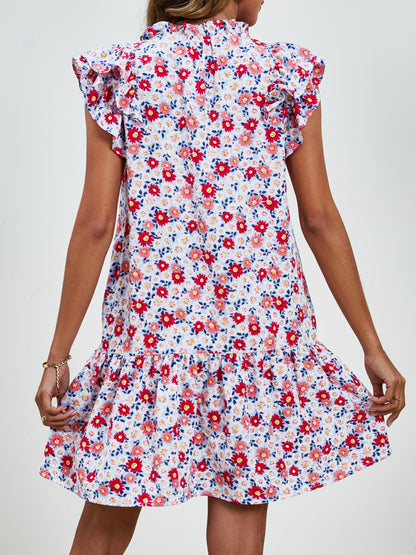 Minikleid mit Blumenmuster und Flügelärmeln