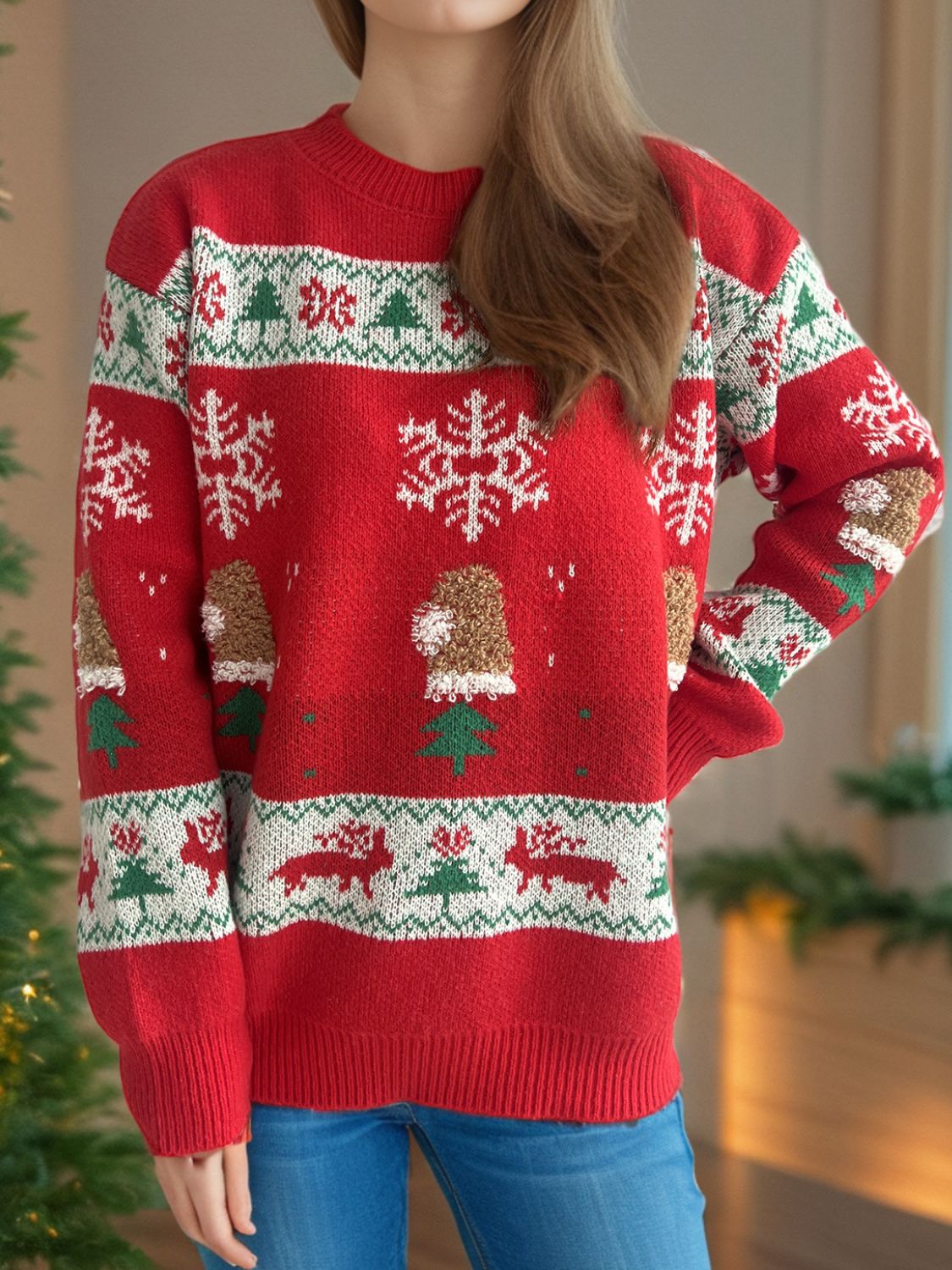 Weihnachtselement Rundhals Langarmpullover
