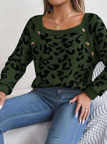 Pullover mit Leopardenmuster und quadratischem Ausschnitt