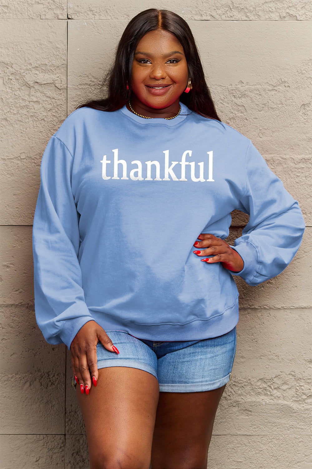 Simply Love – Sweatshirt mit THANKFUL-Grafik in voller Größe