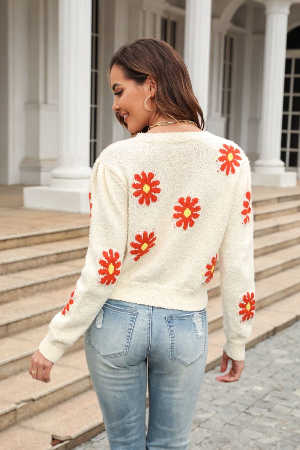 Pullover mit Engelsflügeln und Blumenmuster, Rundhalsausschnitt, kurzärmelig