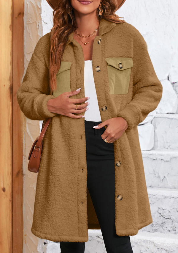 Lange Teddyjacke mit Kragen und langen Ärmeln