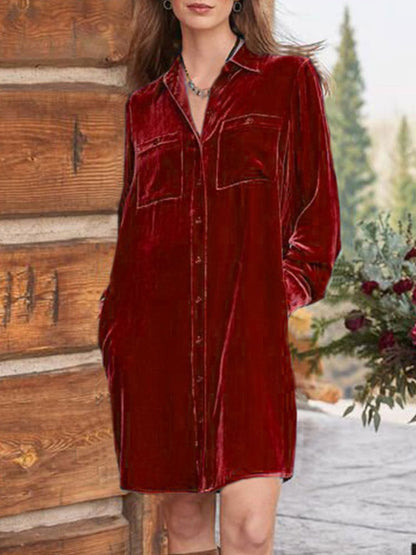 Knielanges Kleid mit langen Ärmeln und Knopfleiste