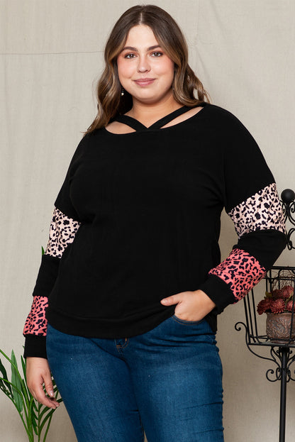 Plus Size T-Shirt mit Leopardenmuster und überschnittenen Schultern