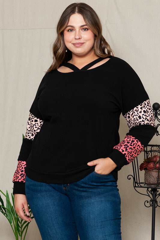 Plus Size T-Shirt mit Leopardenmuster und überschnittenen Schultern