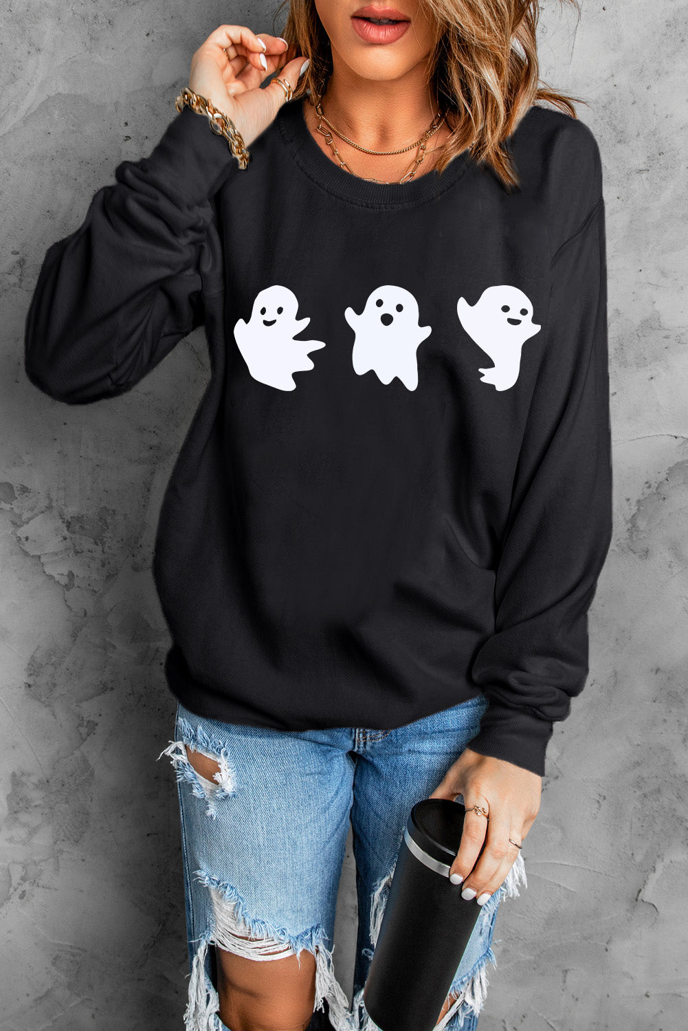 Ghost Langarm-Sweatshirt mit Rundhalsausschnitt