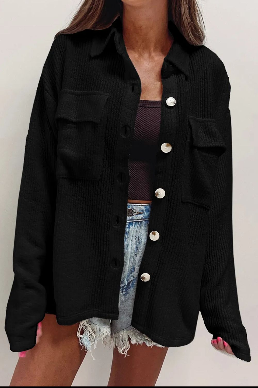 Langärmlige Hemdjacke mit Knopfleiste