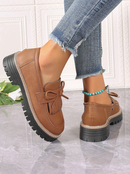 Plateau-Loafer aus PU-Leder mit Schleife