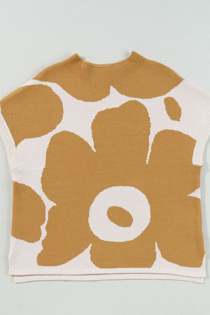 Pullover mit Stehkragen und kurzen Ärmeln und Blumenmuster in Kontrastfarbe