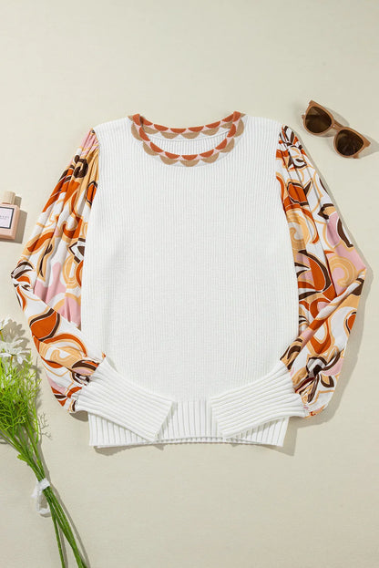 Strickoberteil mit Rundhalsausschnitt und Laternenärmeln