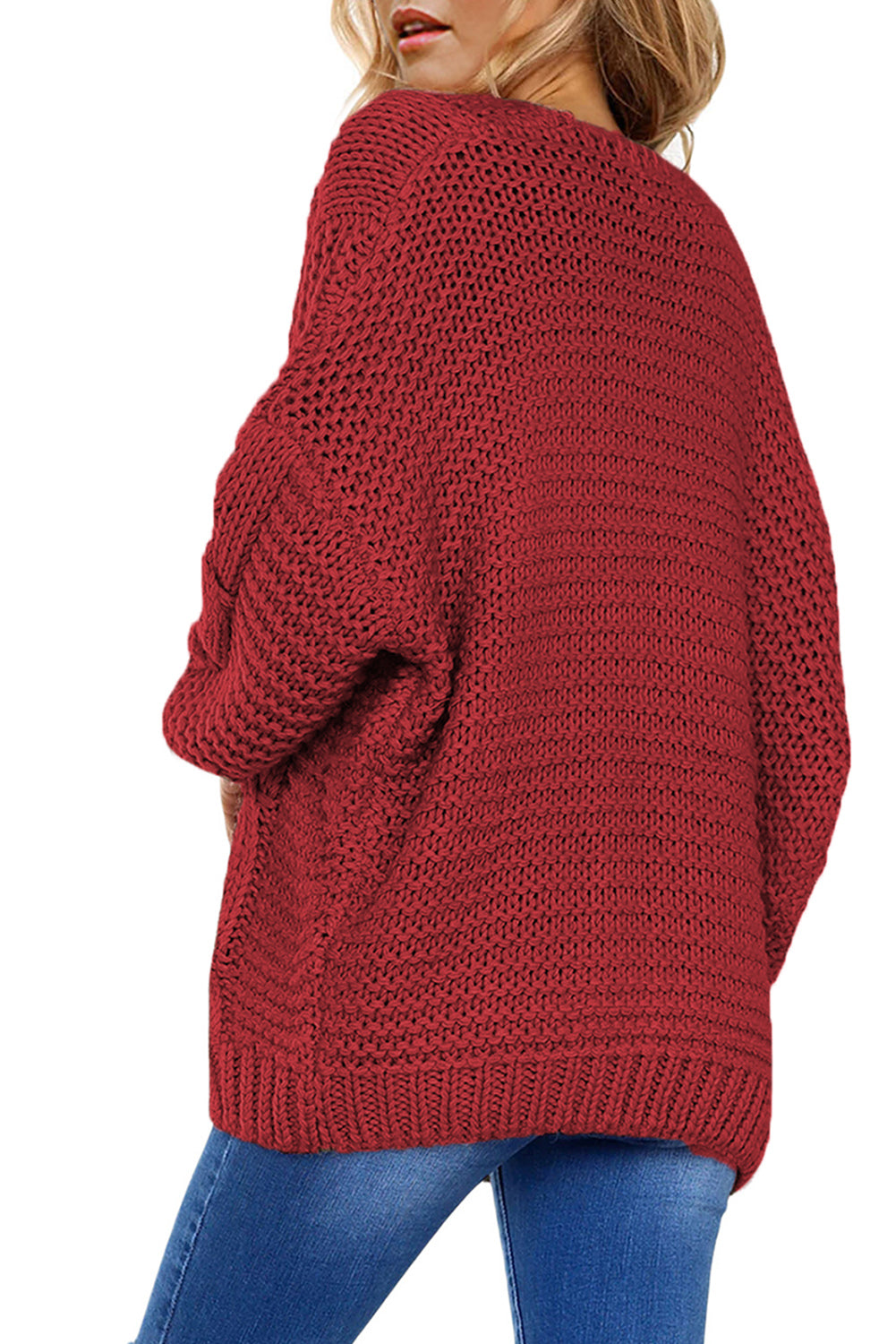 Strickjacke mit offener Vorderseite und Zopfmuster