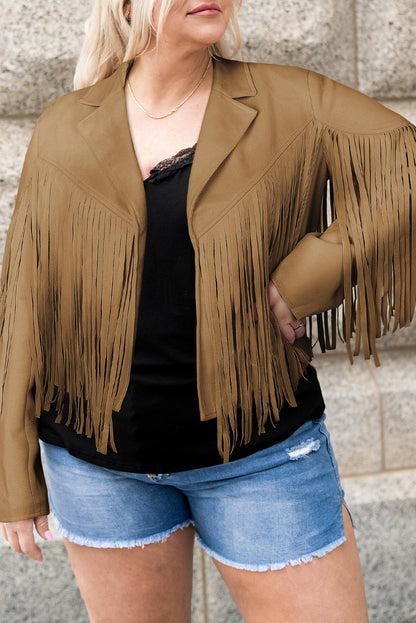 Chaqueta con frente abierto y flecos de talla grande