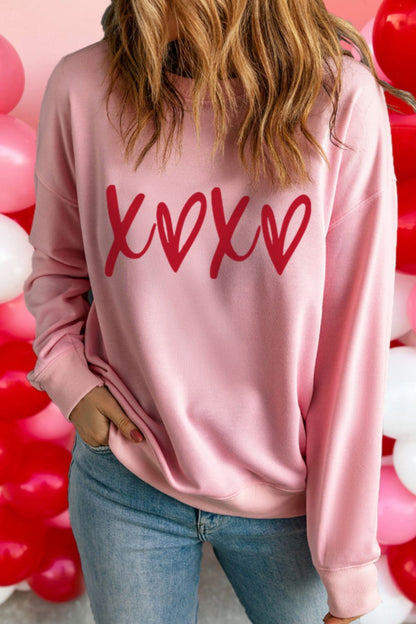 Valentinstag XOXO Sweatshirt mit Rundhalsausschnitt und überschnittenen Schultern