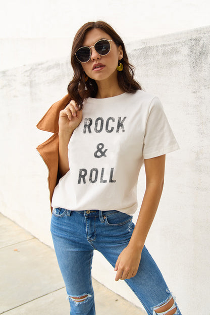 Simply Love – Kurzarm-T-Shirt „ROCK &amp; ROLL“ in voller Größe
