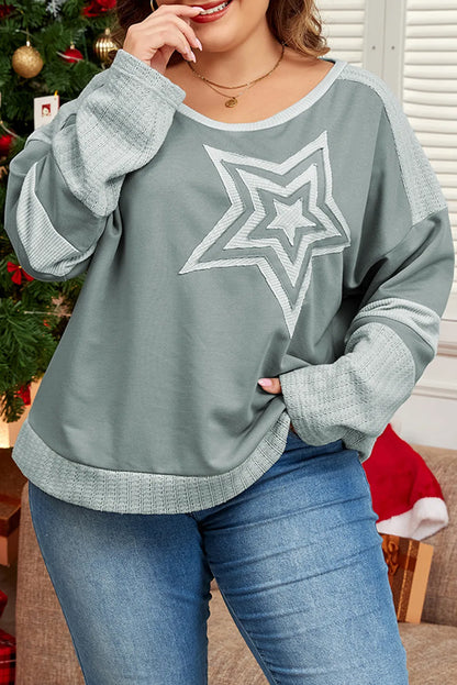Plus Size Star Langarm-Top mit Rundhalsausschnitt