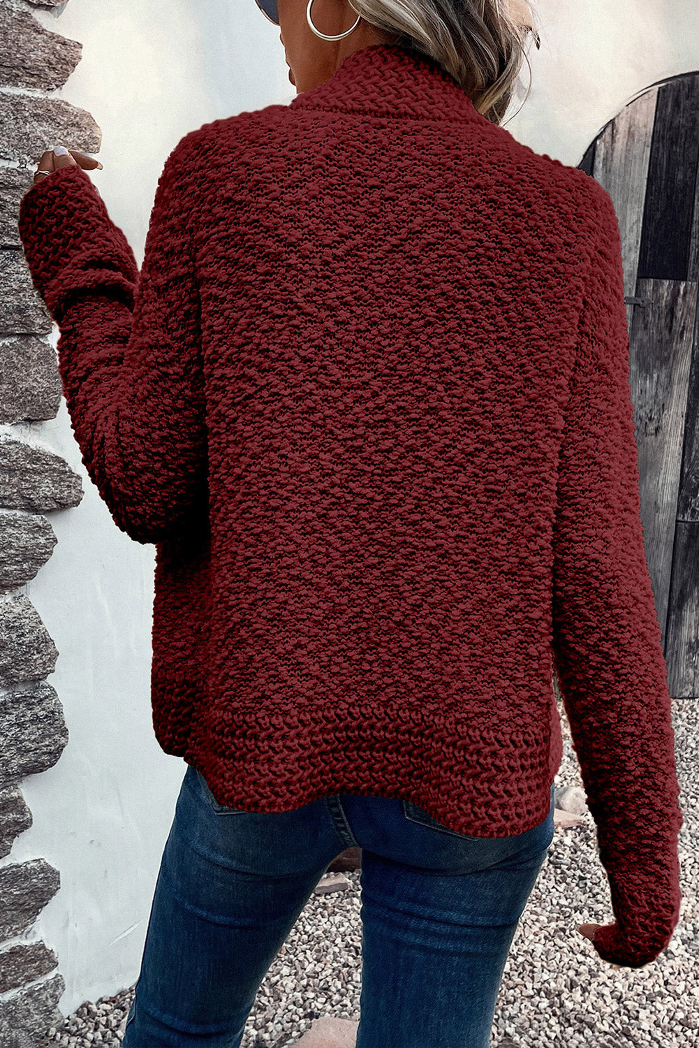 Einfarbige Strickjacke mit offener Vorderseite