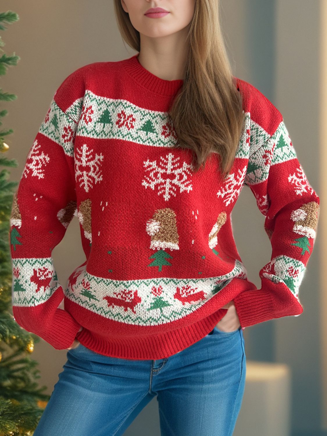 Weihnachtselement Rundhals Langarmpullover