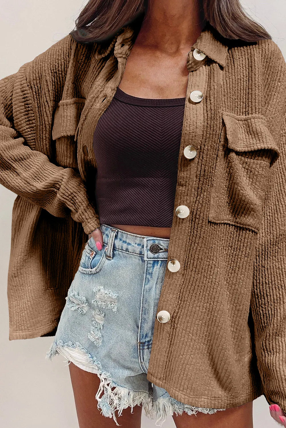 Langärmlige Hemdjacke mit Knopfleiste