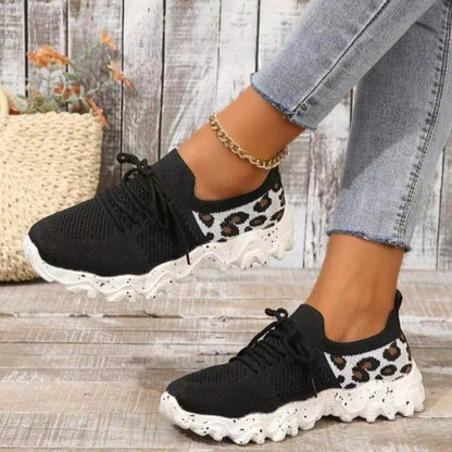 Leopard Mesh Runde Zehen Sportlich