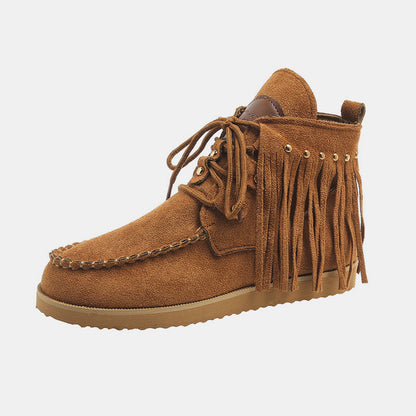 Canvasstiefel mit runder Zehenpartie und Fransen
