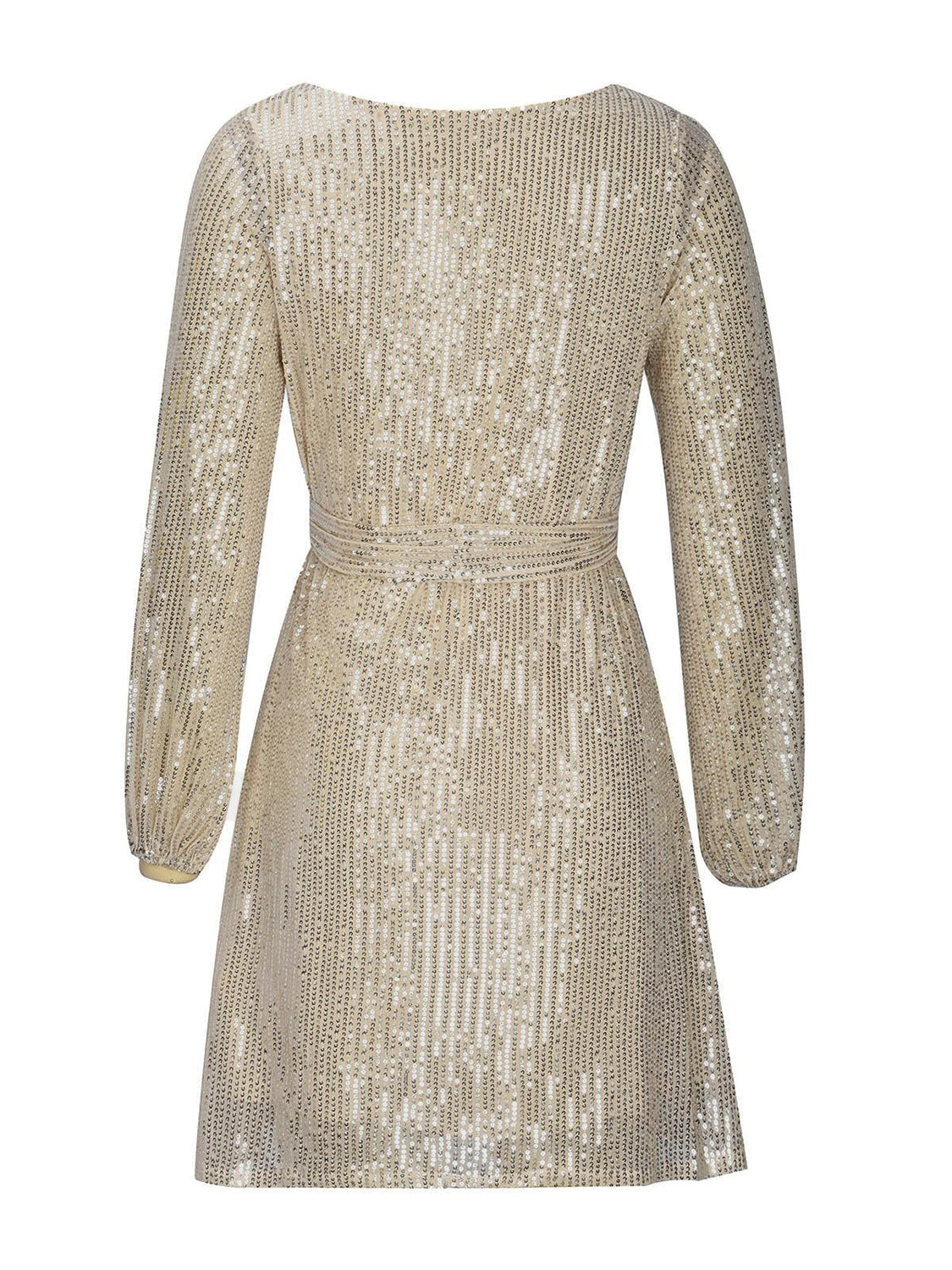 Langärmliges Minikleid mit Pailletten und Bindegürtel