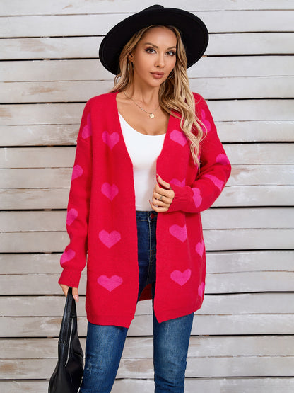 Langärmlige Strickjacke mit Engelsflügeln und Herzmuster, vorne offen