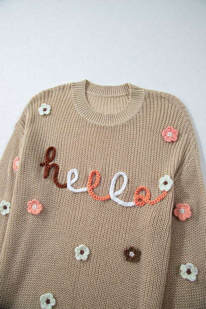 HELLO Blumen Rundhals Langarm Pullover
