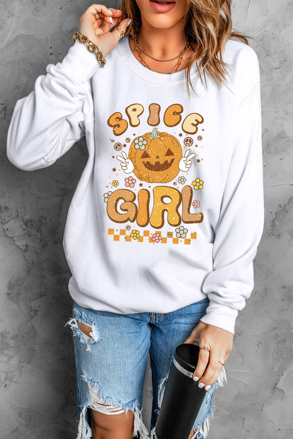 Rundhals-Langarm-Sweatshirt mit SPICE GIRL-Grafik