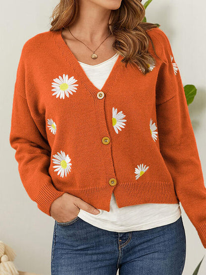 Cardigan mit Blumenmuster, Knopfleiste vorn und überschnittenen Schultern