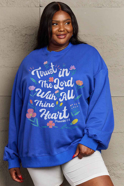 Sweatshirt mit Blumen-Slogan „Simply Love“ in voller Größe
