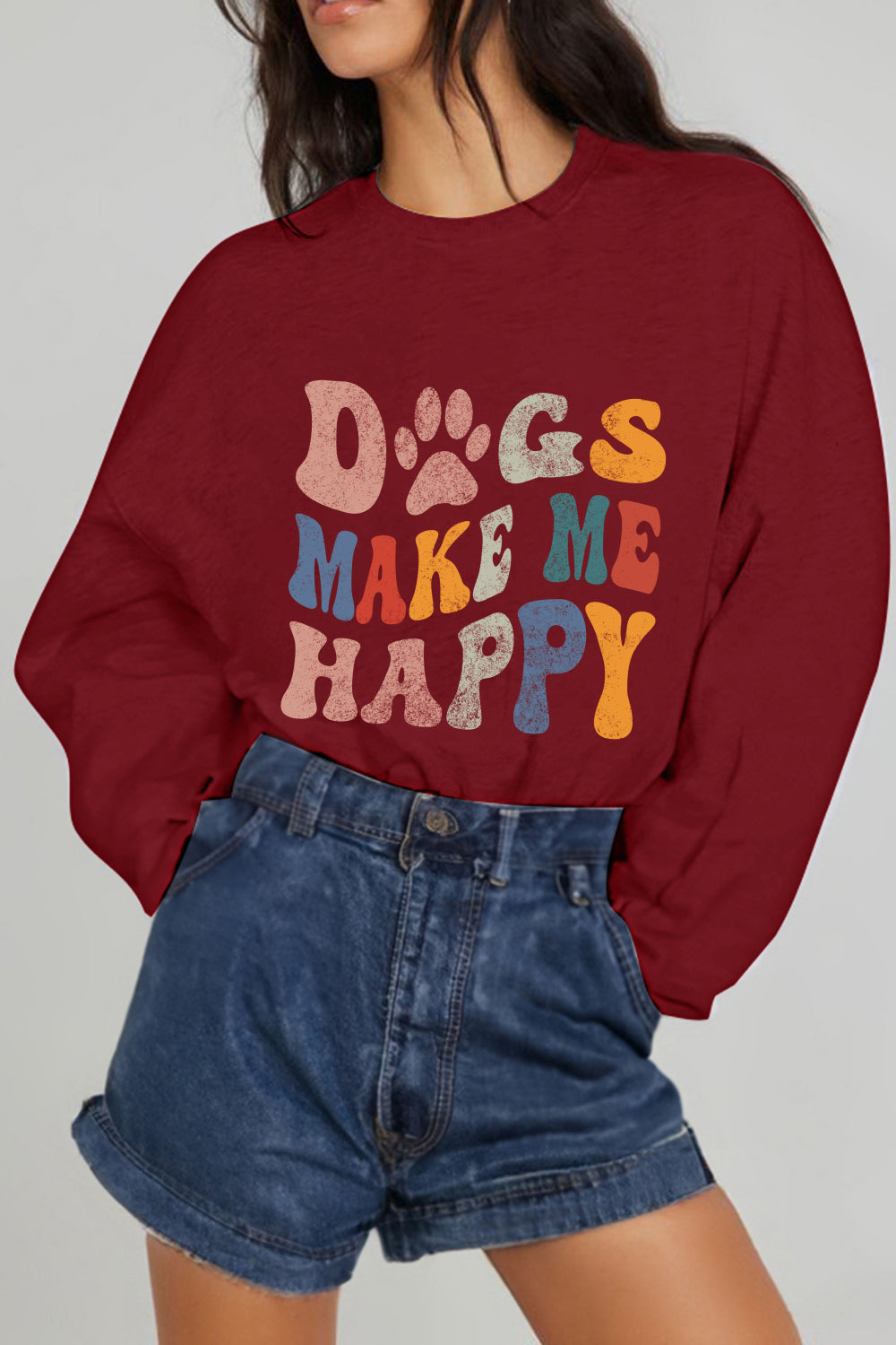 Simply Love Simply Love Sweatshirt mit Grafik „DOGS MAKE ME HAPPY“ in voller Größe